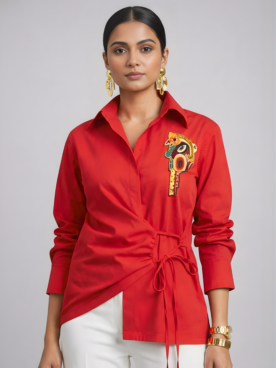 Pure Cotton Tie-Up Sequinned Shirt