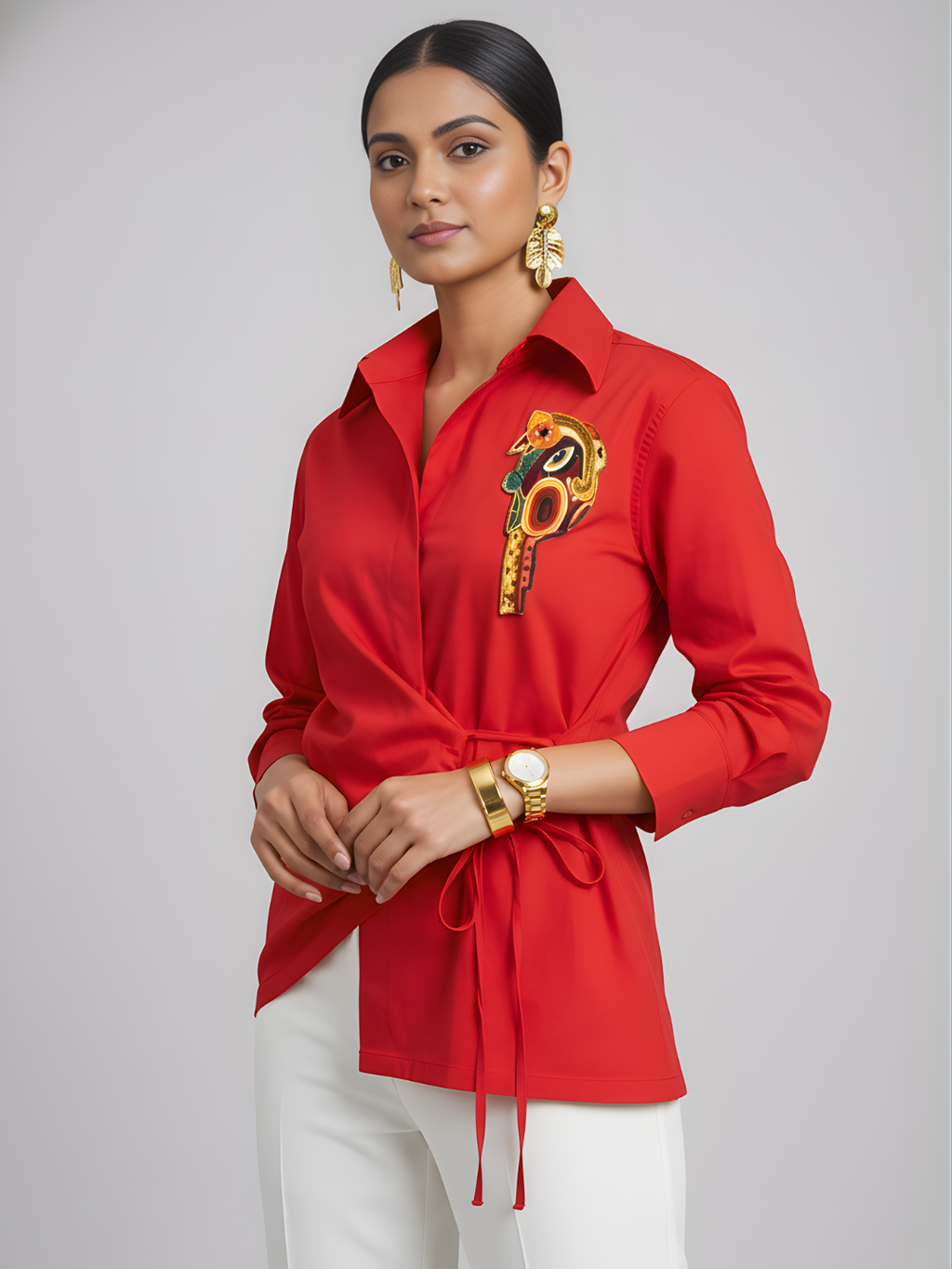 Pure Cotton Tie-Up Sequinned Shirt
