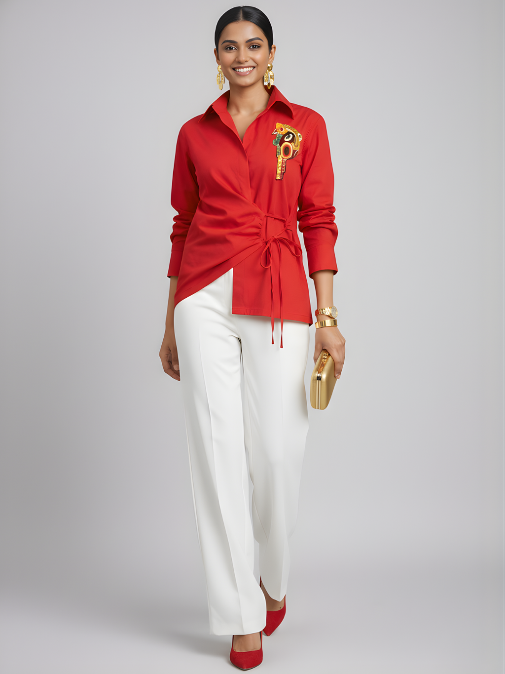 Pure Cotton Tie-Up Sequinned Shirt