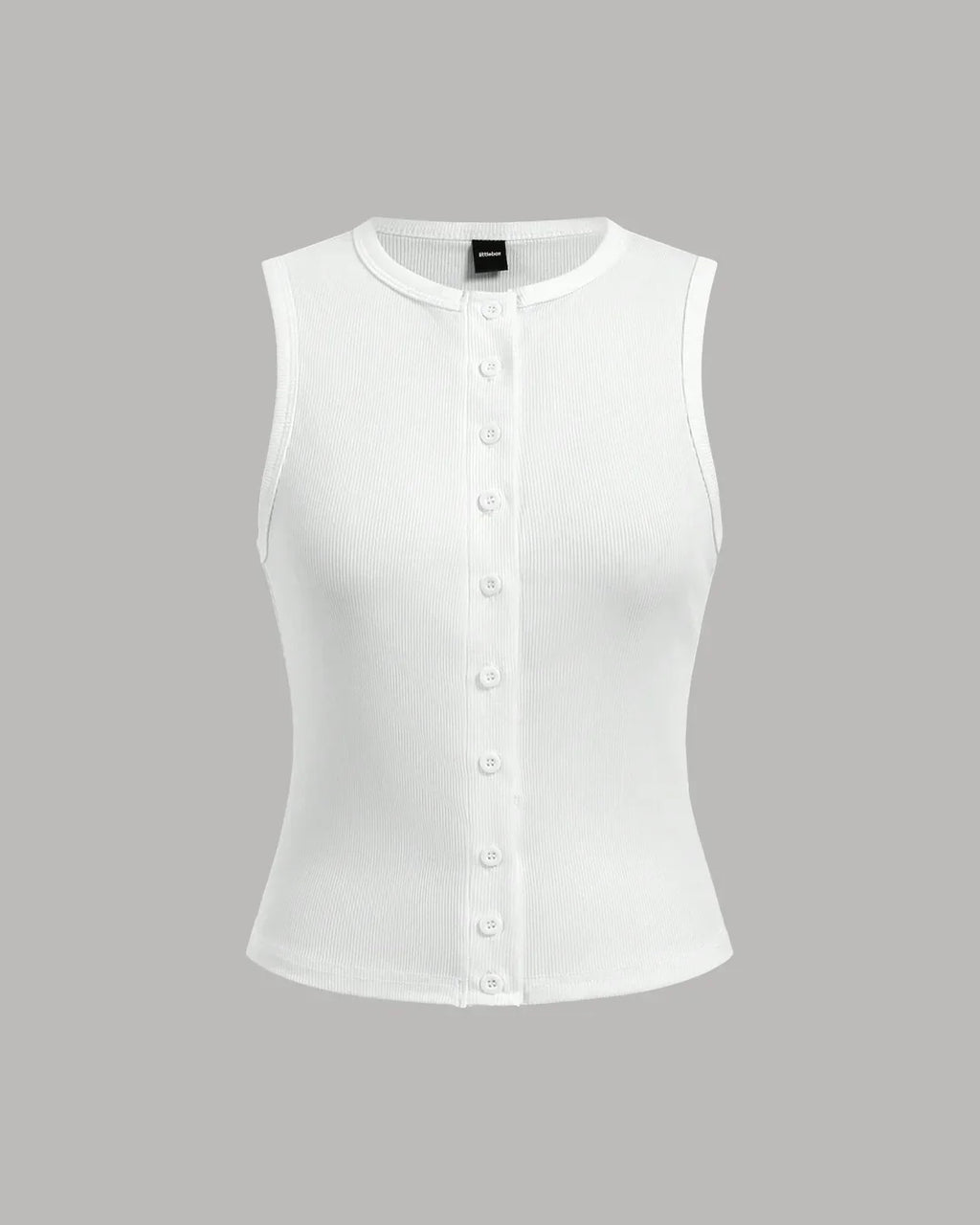 White Ribbed Button-Down Sleeveless Top