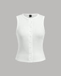 White Ribbed Button-Down Sleeveless Top