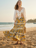 Ric-Rac Cotton Tiered Maxi Skirt - Pinkkup