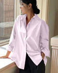 Relaxed Fit Baby Pink Collared Shirt with Drop Shoulders