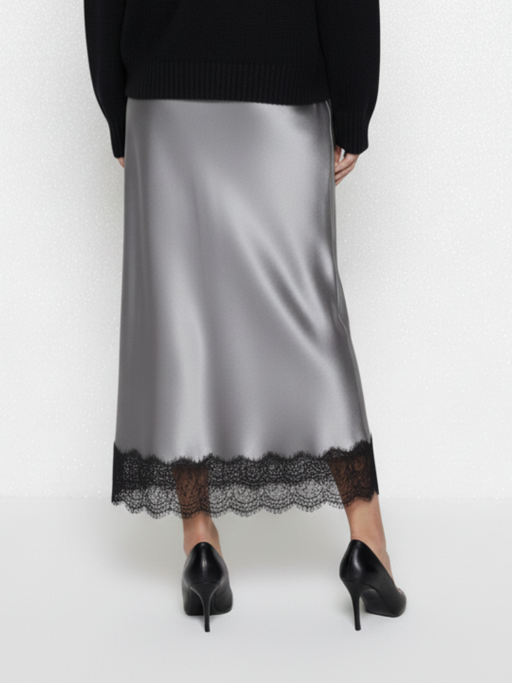 Lace Satin Midi Skirt