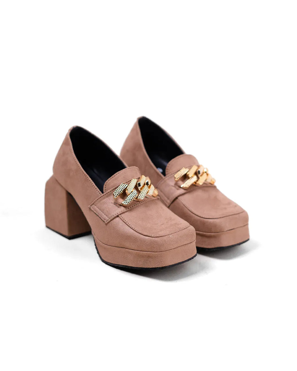 Rose Color Chain Detail Platform Shoes