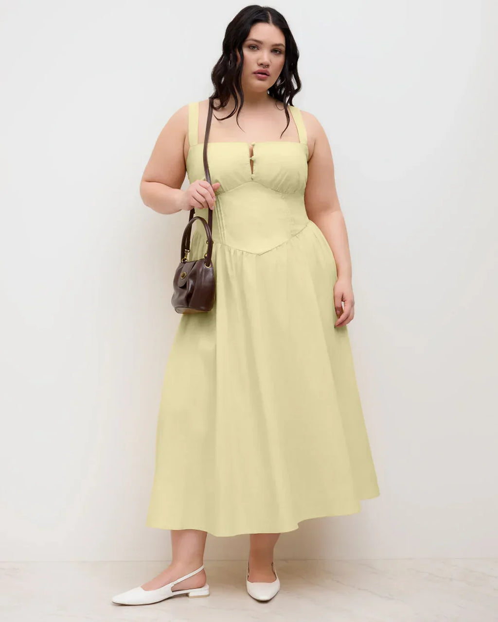Square Neck Lace Up Ruffle Maxi Dress Curve & Plus in French Vanilla