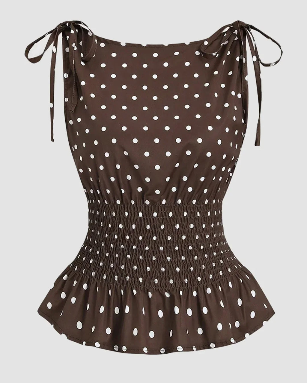 Polka Dot Boat Neck Sleeveless Peplum Top