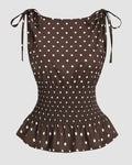 Polka Dot Boat Neck Sleeveless Peplum Top