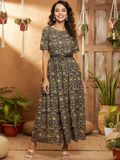 Printed Maxi Dress with Belt - Pinkkup