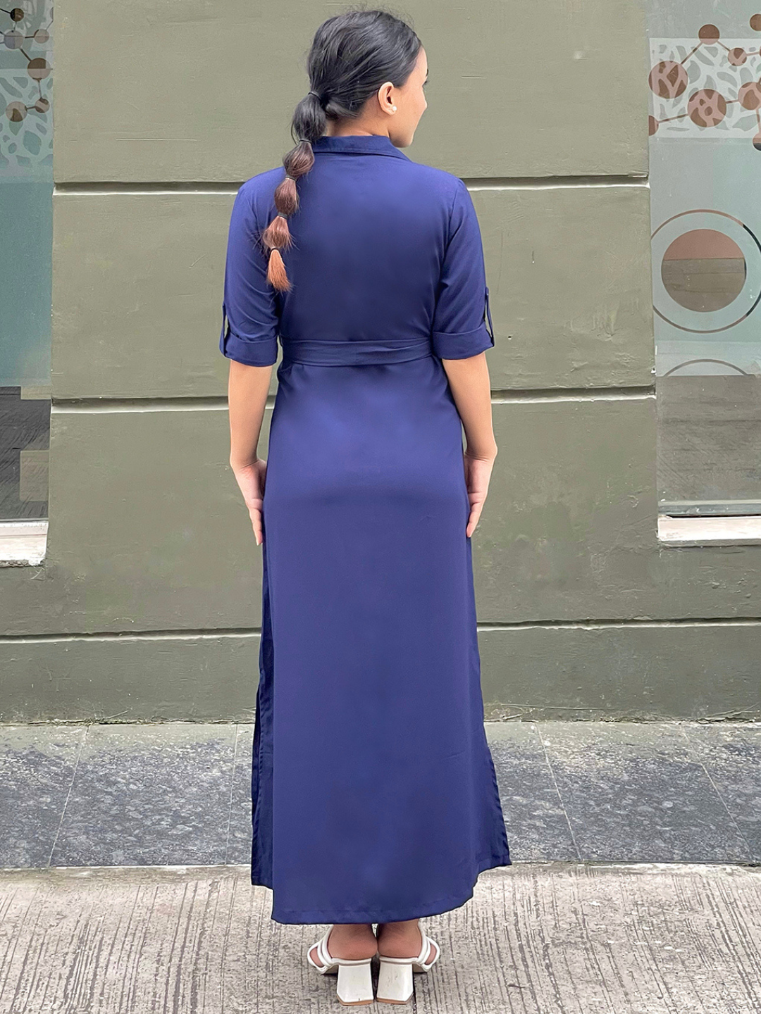 Collar Buttoned Down Shirt Maxi Dress