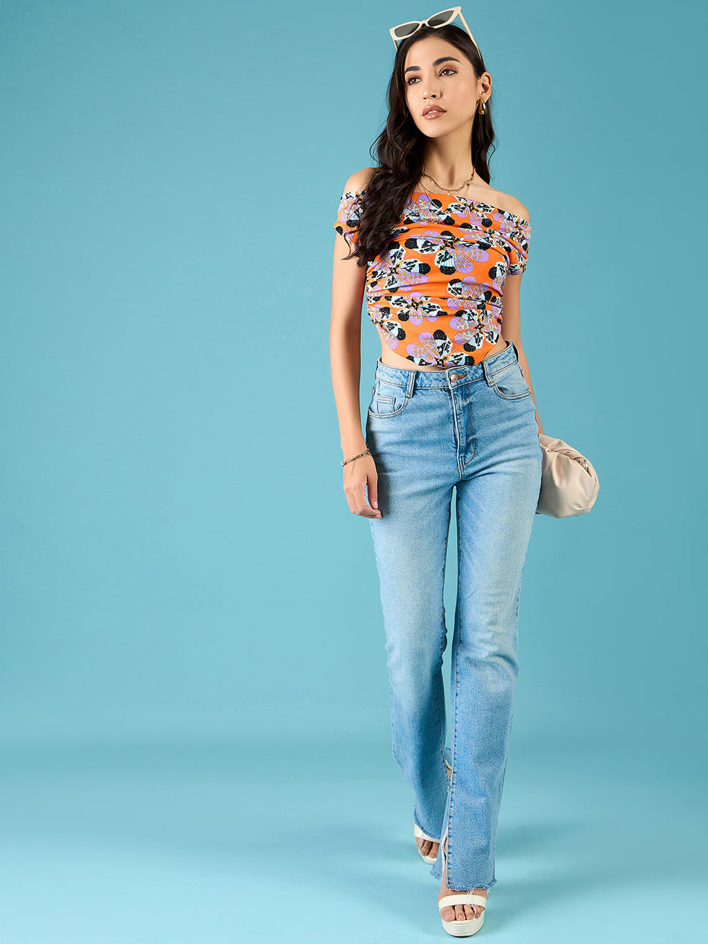 Printed Cotton Stretchable Draped Crop Top