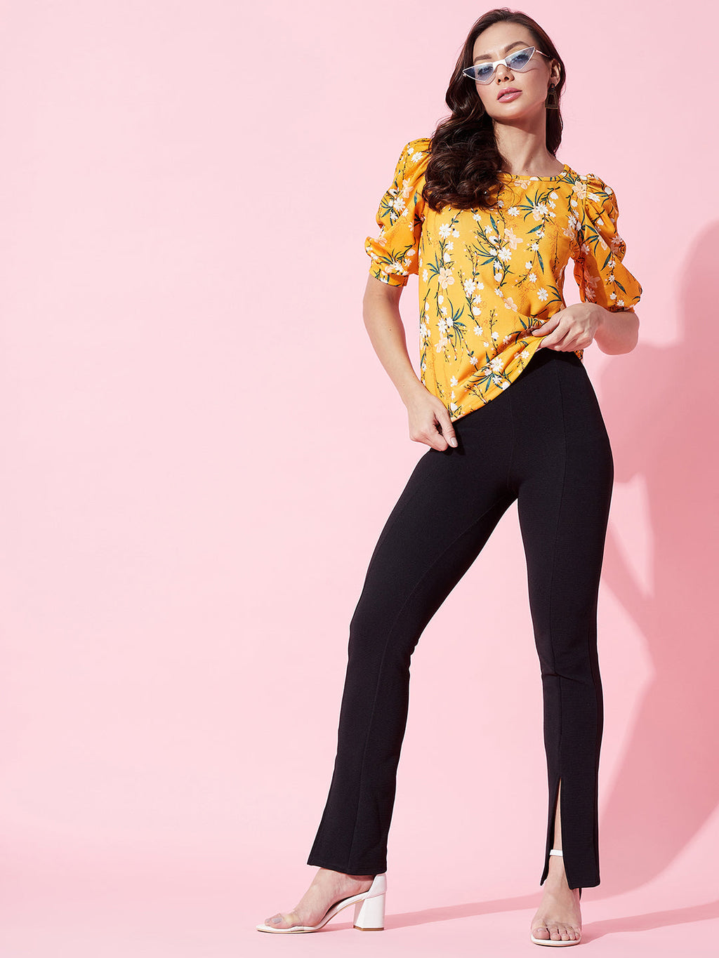 Cotton Floral Stretchable Puff Sleeve Top