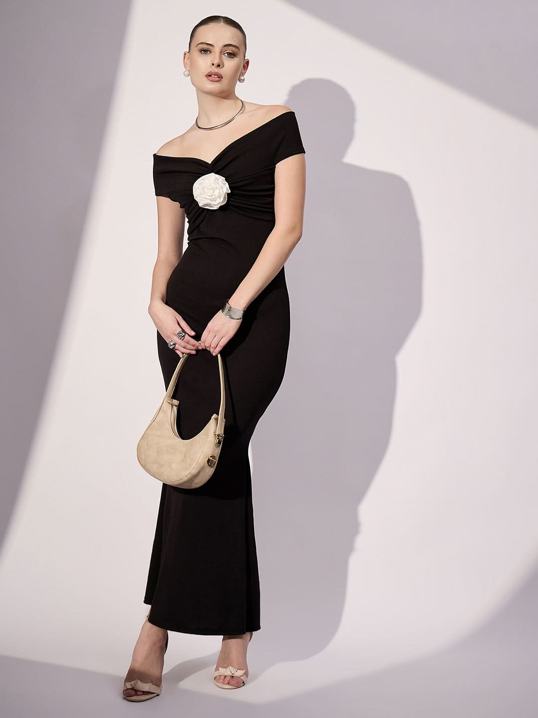 Stretchable Off Shoulder Rose Dress