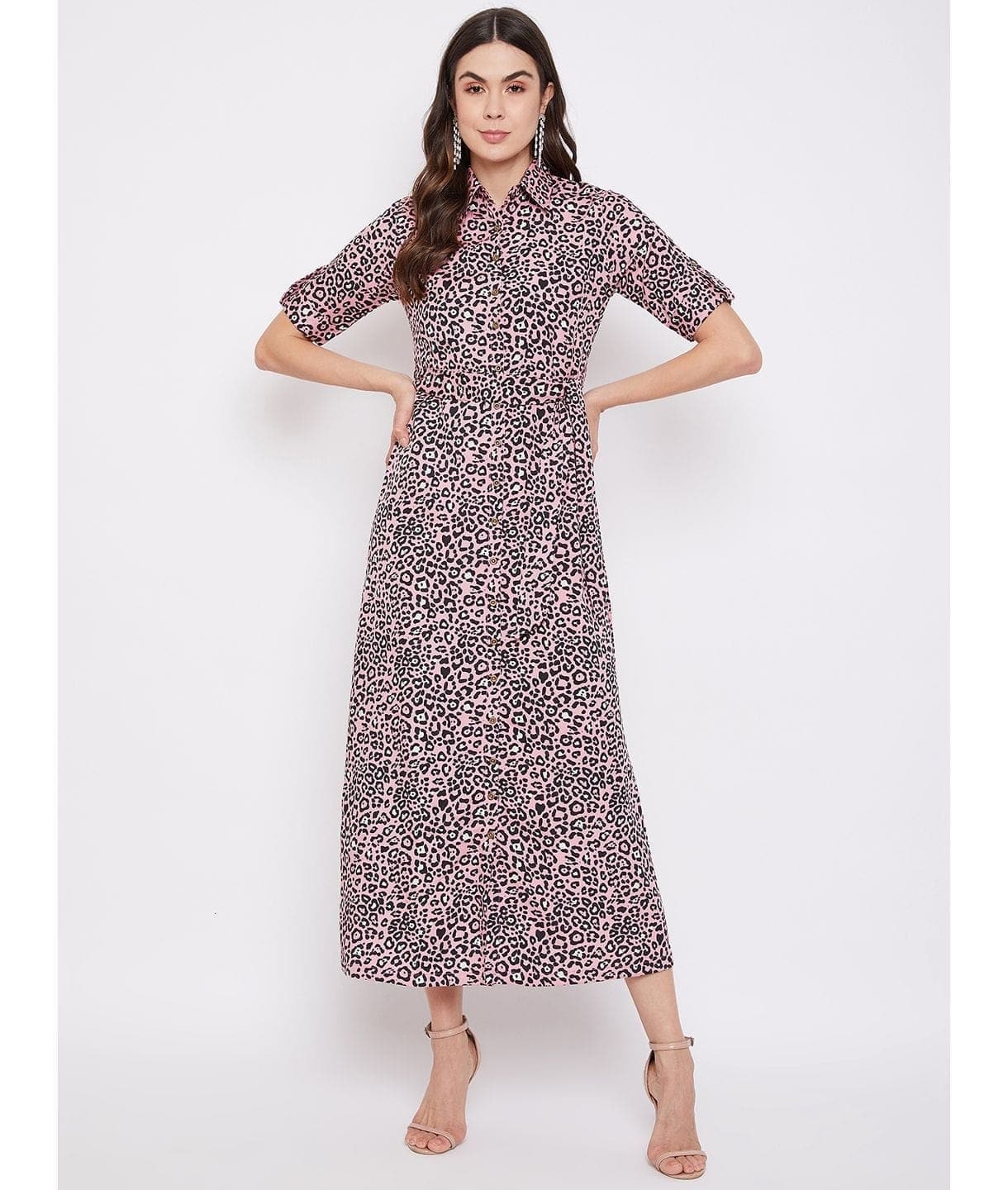 Collar Buttoned Down Shirt Maxi Dress