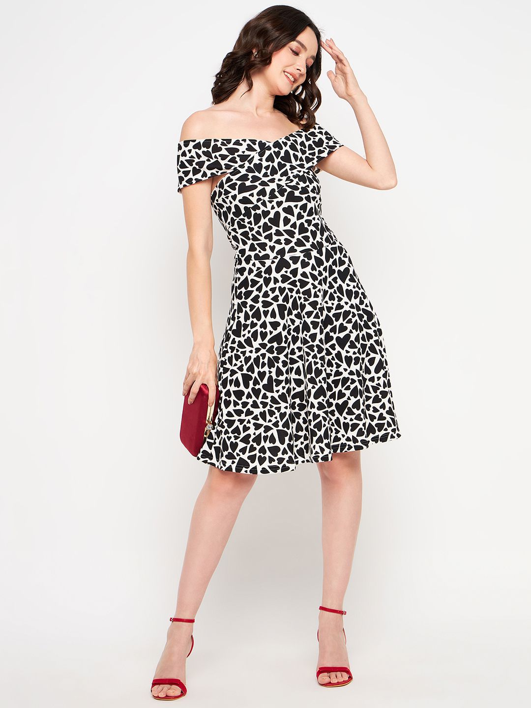 Off Shoulder Stretchable Cotton Skater Dress