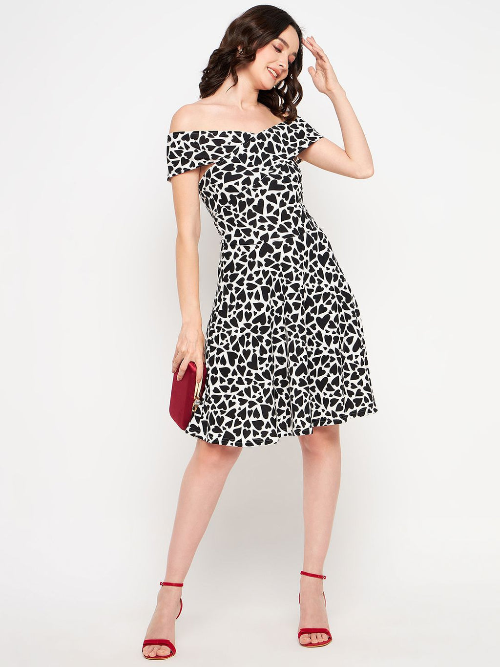 Off Shoulder Stretchable Cotton Skater Dress