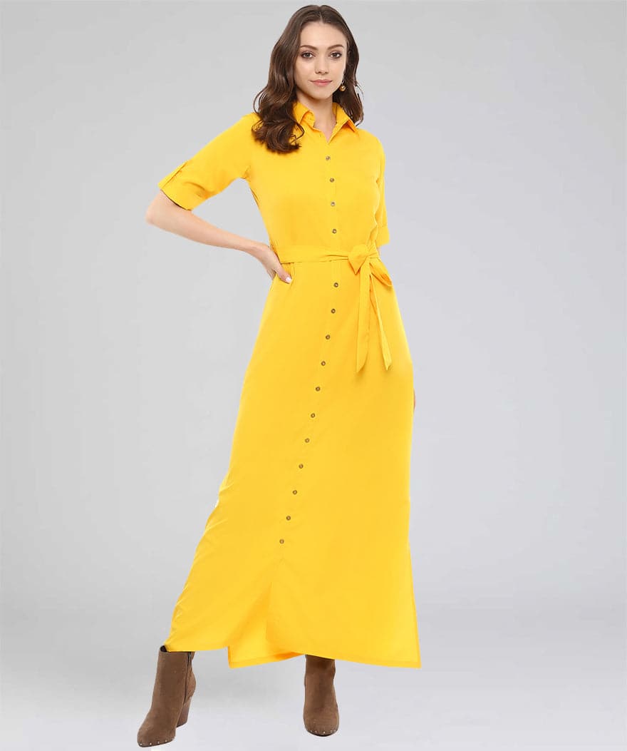 Collar Buttoned Down Shirt Maxi Dress