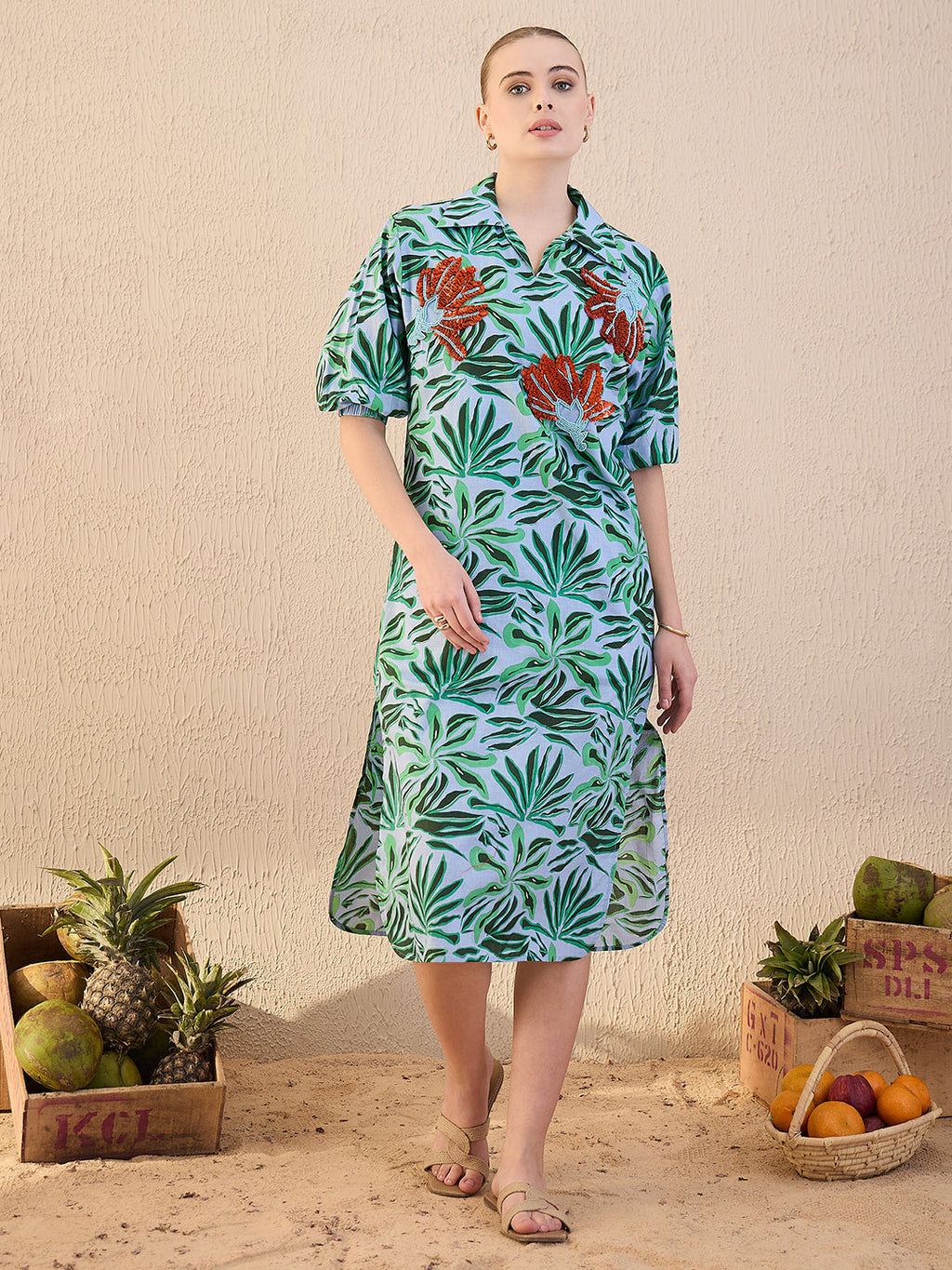 Cotton Sequinned Midi Dress
