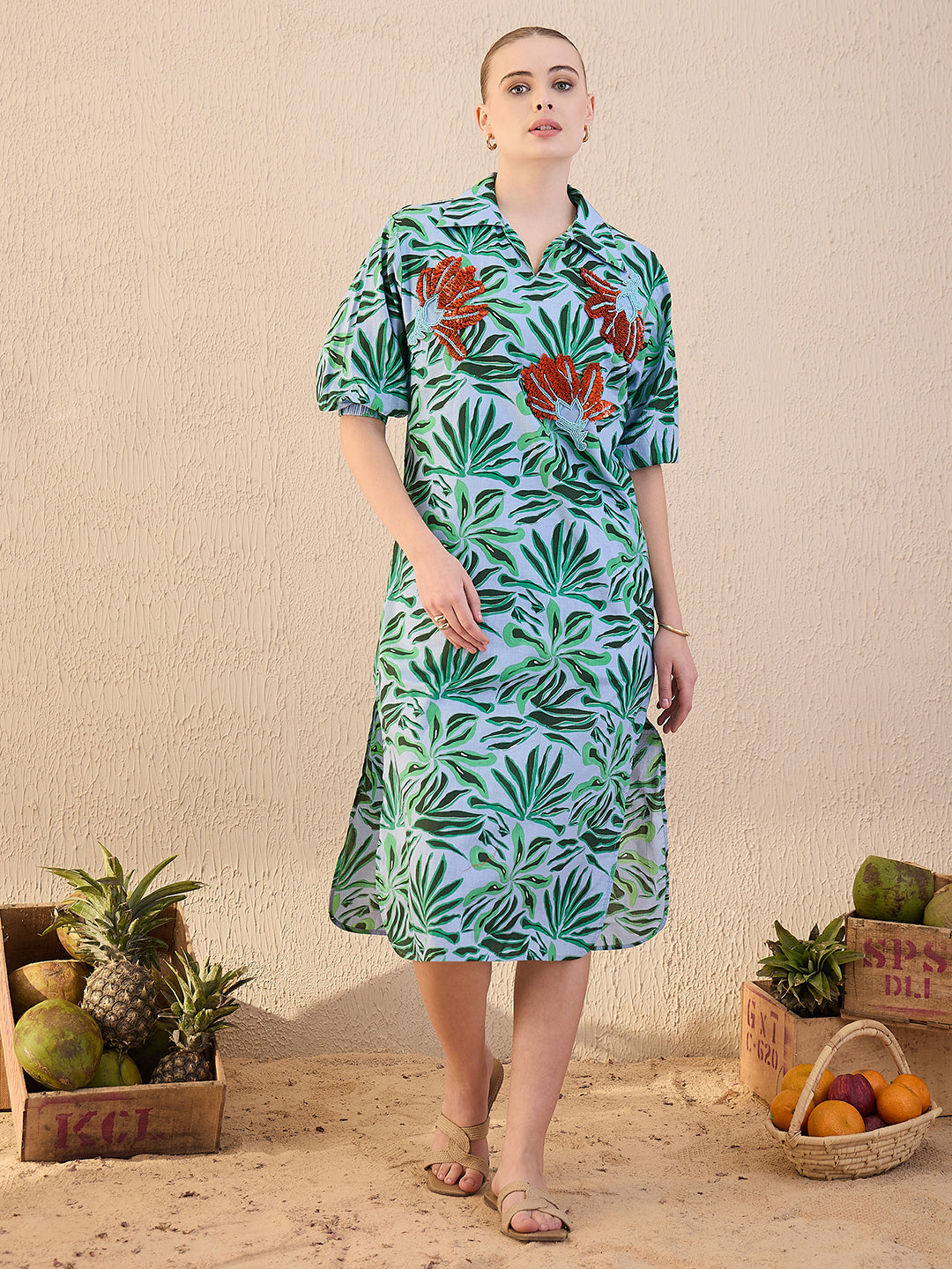 Cotton Sequinned Midi Dress
