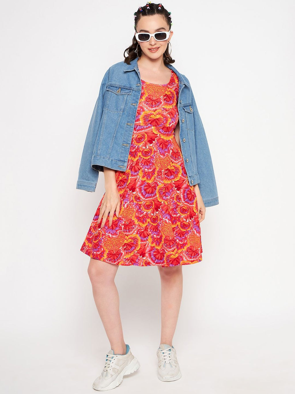 Sleeveless Round Neck Stretchable Cotton Skater Dress - Pinkkup
