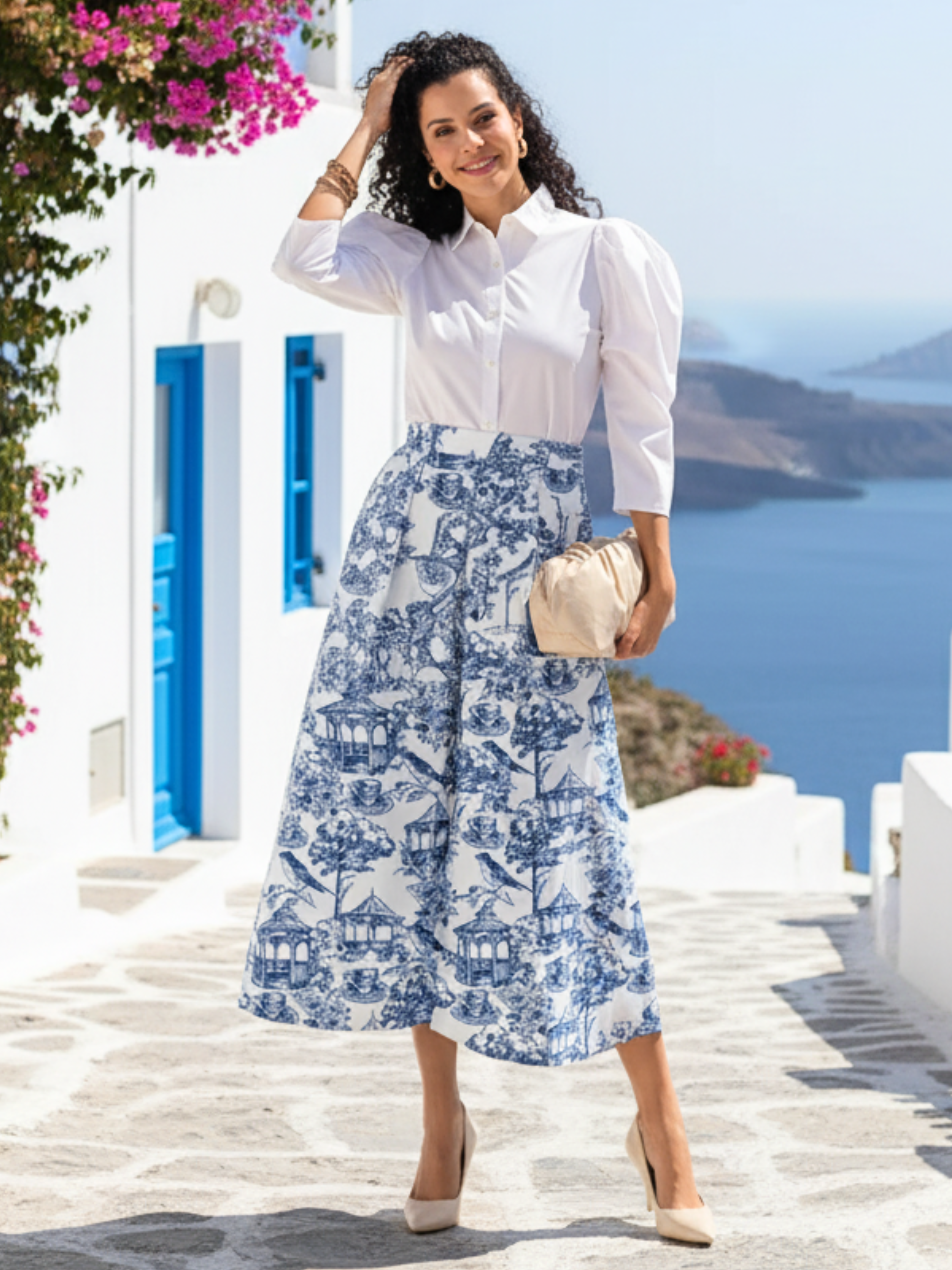 Pure Linen Box Pleated Midi Skirt - Pinkkup