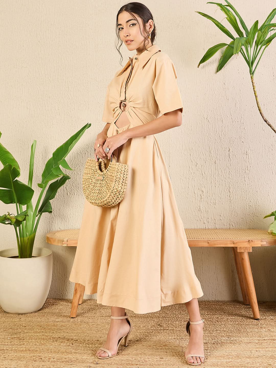 Cotton Ring Accent Shirt Dress