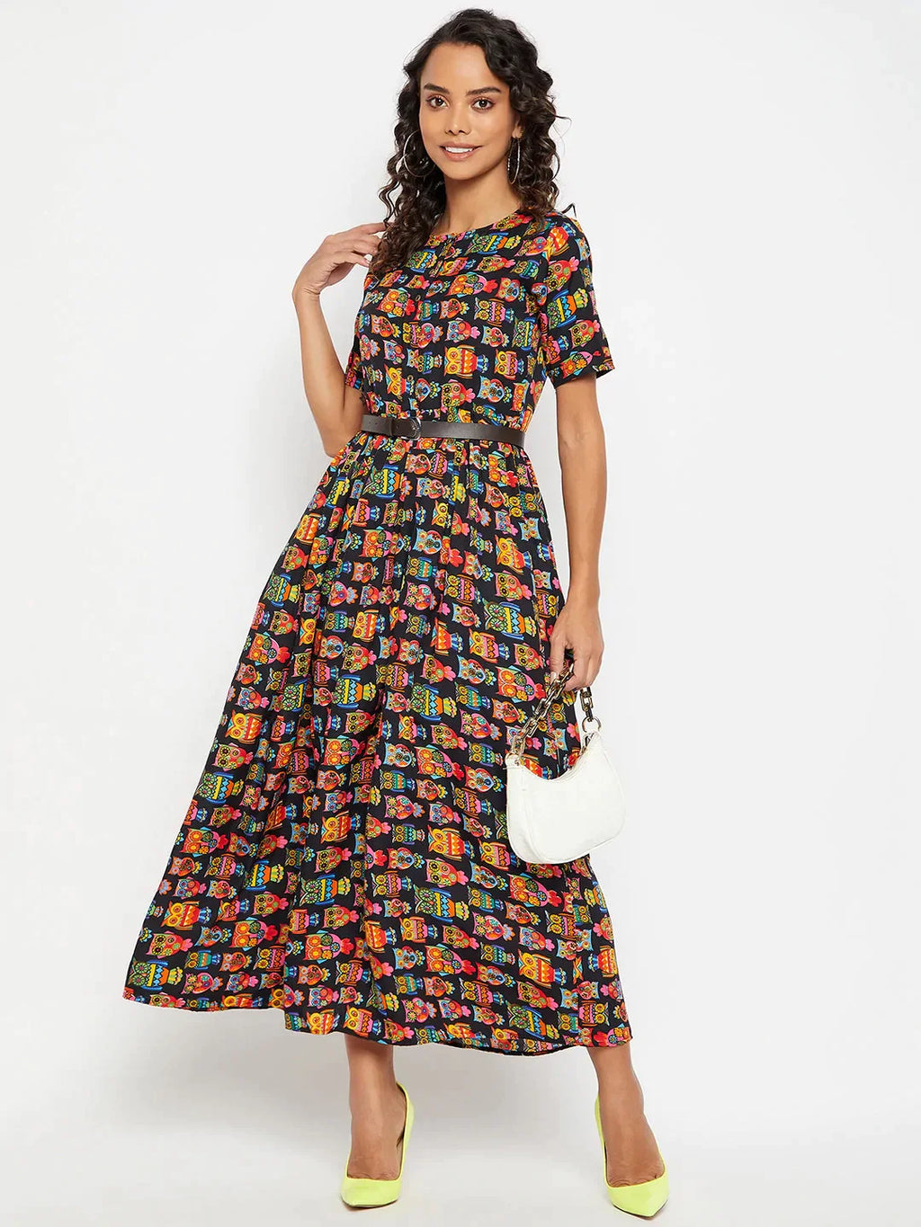 Printed Maxi Dress with Belt