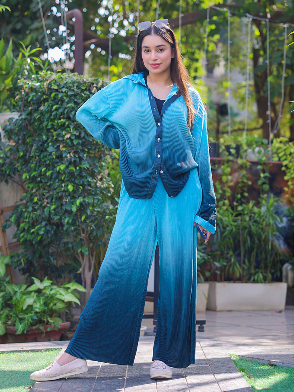 Pleated Two Piece Ombre Co-ord Set - Pinkkup