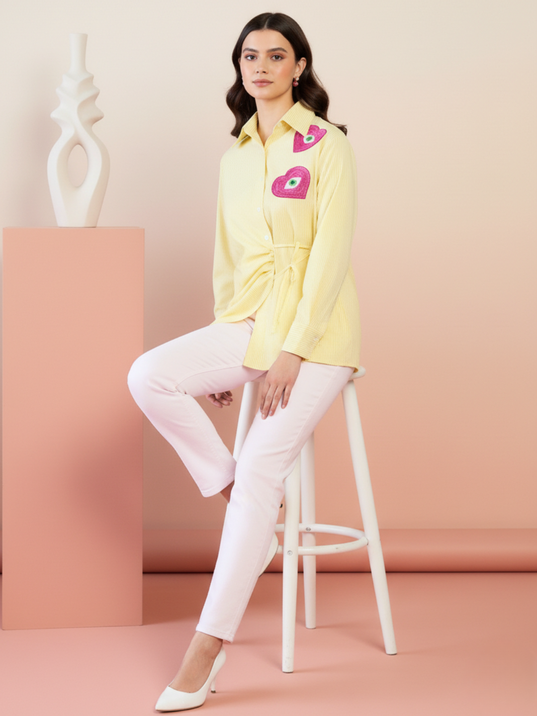 Pure Cotton Tie-Up Sequinned Shirt