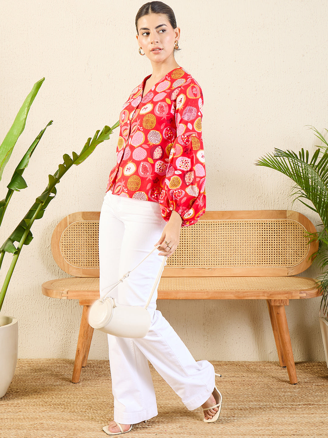 Printed Cotton Shirt with Balloon Sleeves