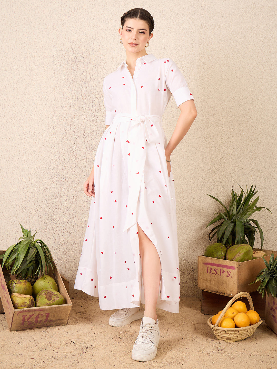 Linen Buttoned Down Shirt Dress With Belt (with Lining)