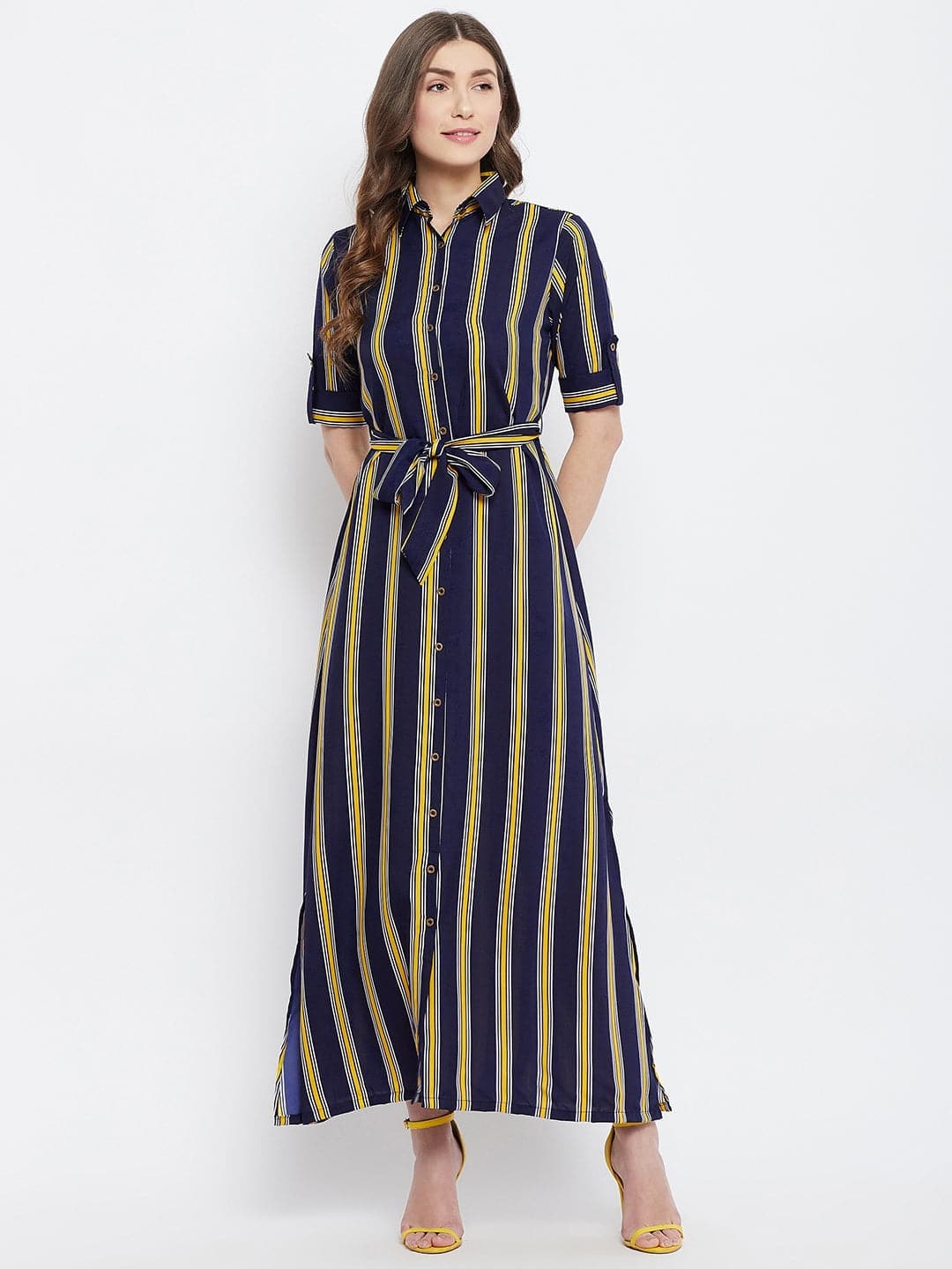 Collar Buttoned Down Shirt Maxi Dress