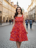 Sleeveless Round Neck Stretchable Cotton Skater Dress - Pinkkup