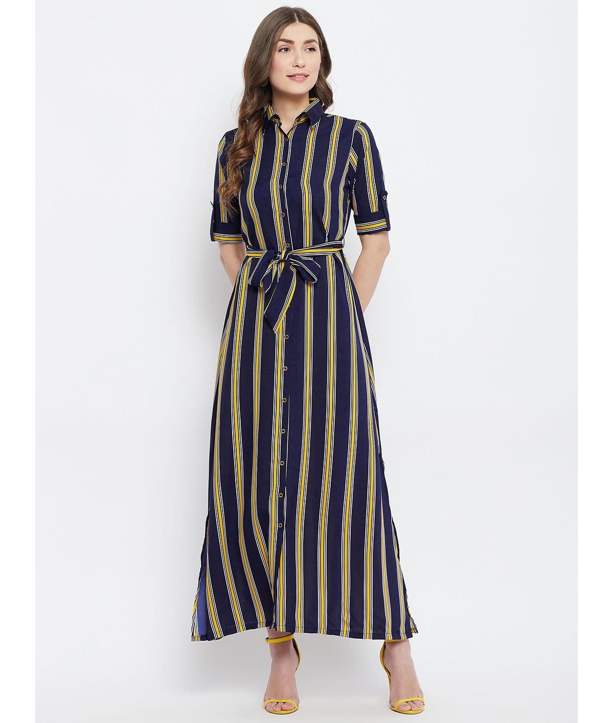 Collar Buttoned Down Shirt Maxi Dress