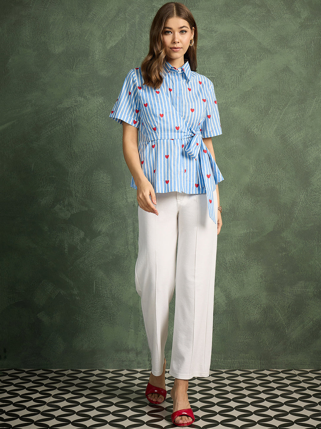 Pure Cotton Waist Tie-Up Shirt