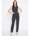 Striped Keyhole Jumpsuit with Belt - Pinkkup