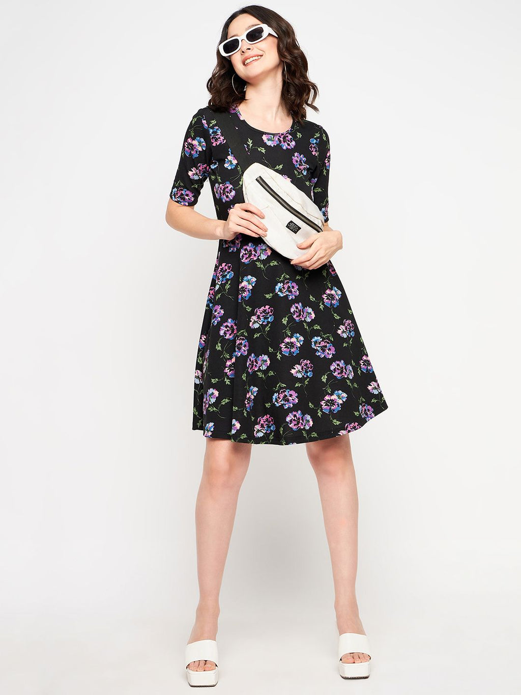 Round Neck Stretchable Cotton Skater Dress