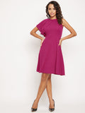 Ruffle Detail Stretchable Cotton Skater Dress - Pinkkup