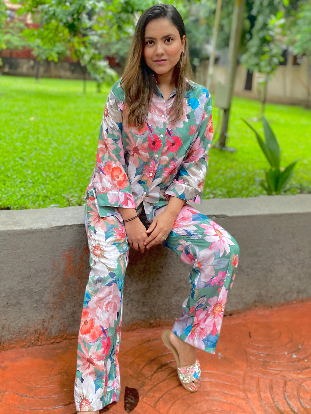 Floral Linen Printed Two Piece Co-ord Set