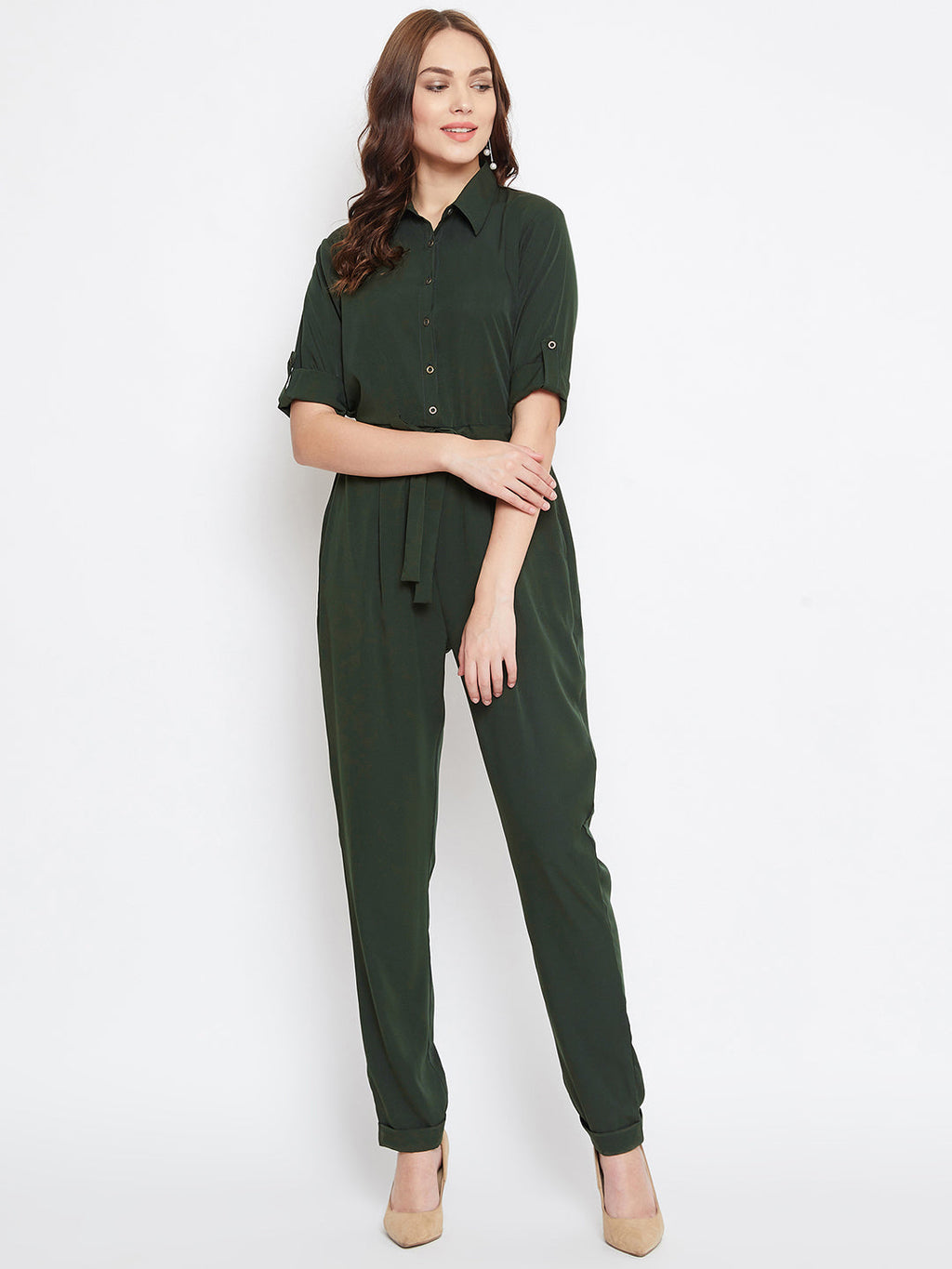 Button Down Roll-up Jumpsuit