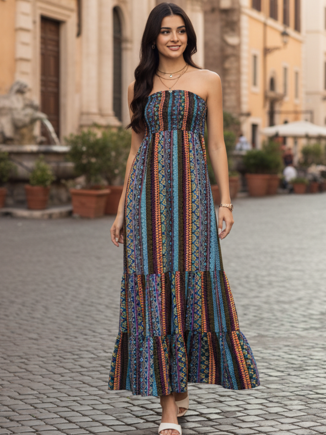 Strapless Smocked Maxi Dress - Pinkkup
