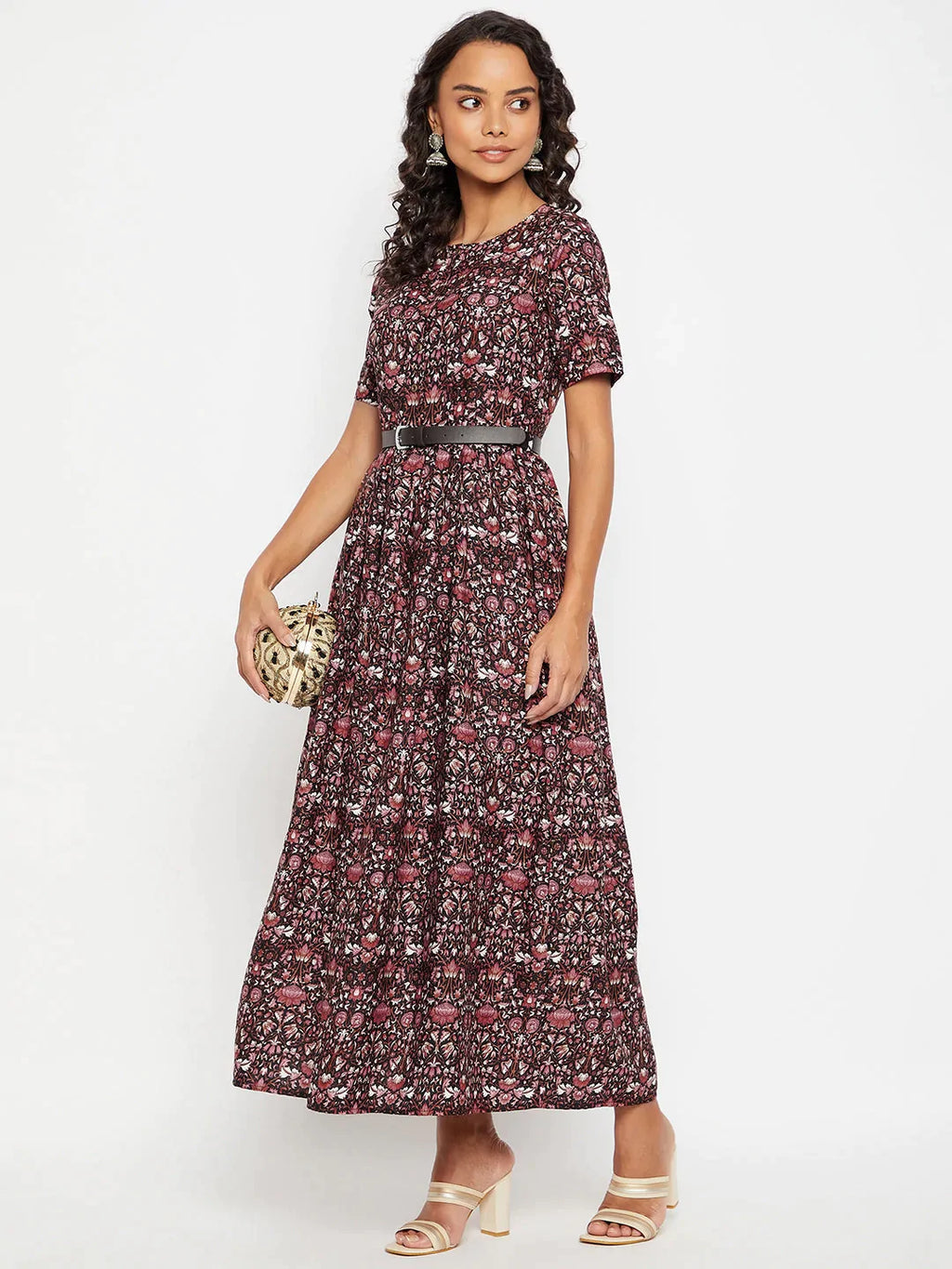 Printed Maxi Dress with Belt