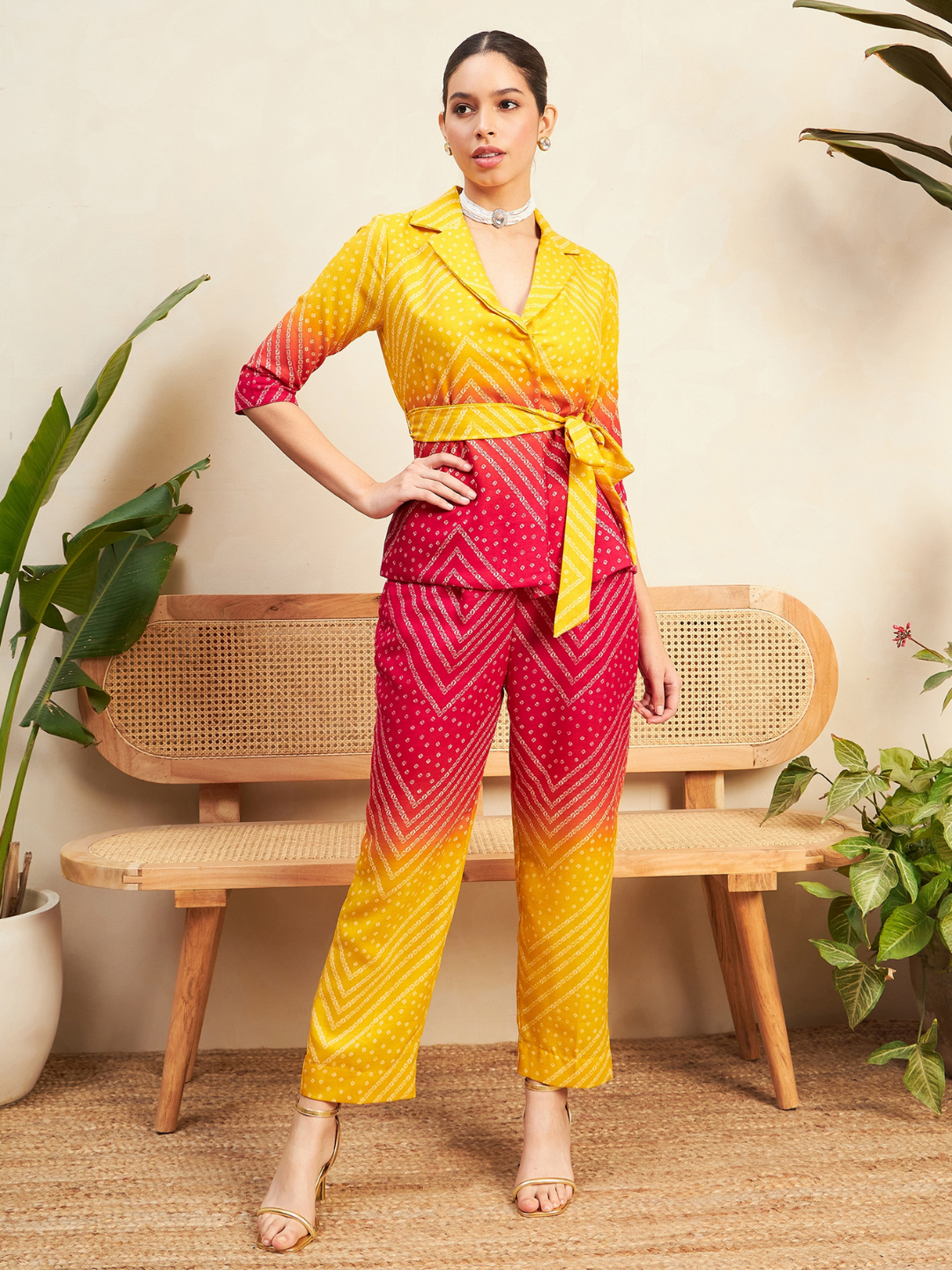 Printed Linen 2 Piece Jacket and Pants Set