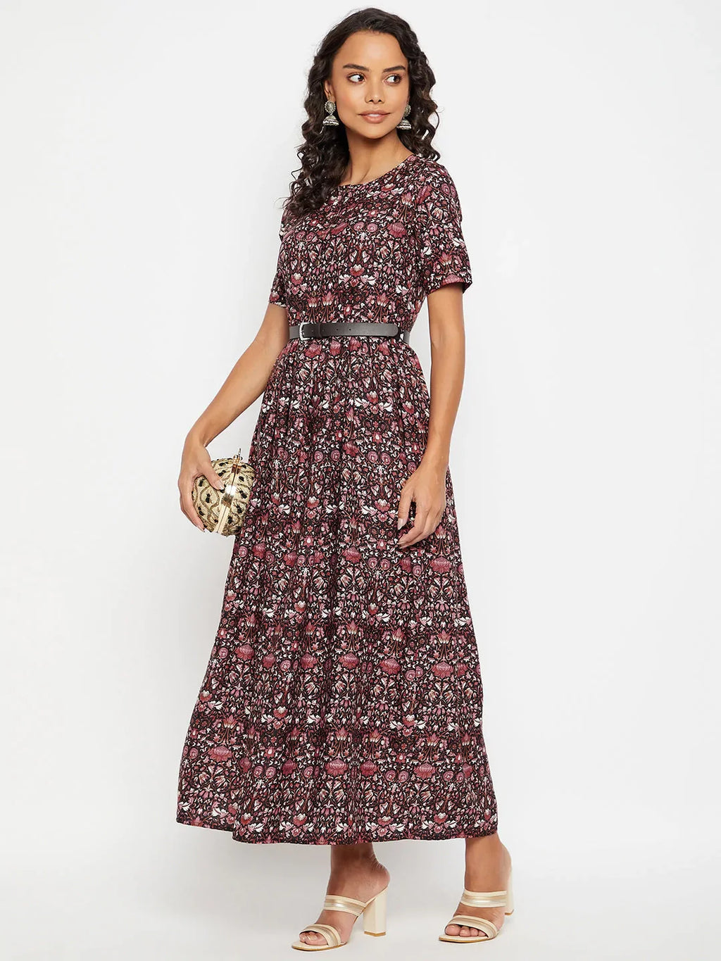 Printed Maxi Dress with Belt
