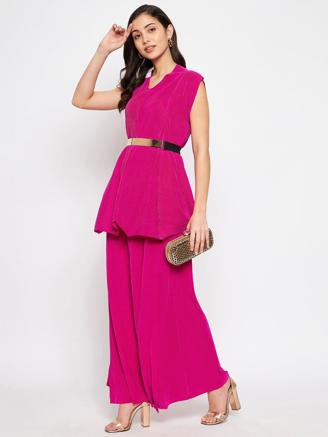 Pleated Pants with a Front Drape - Pinkkup