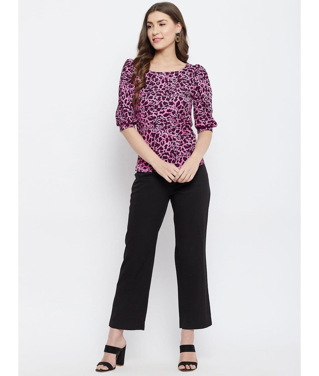 Cotton Animal Printed Stretchable Puff Sleeve Top