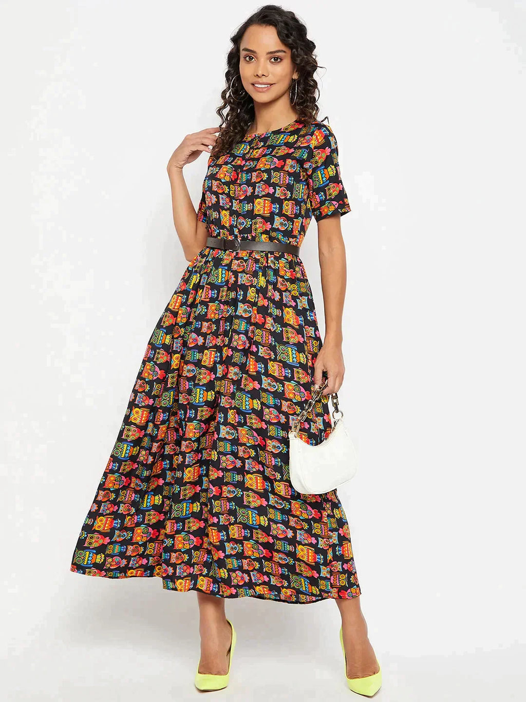 Printed Maxi Dress with Belt