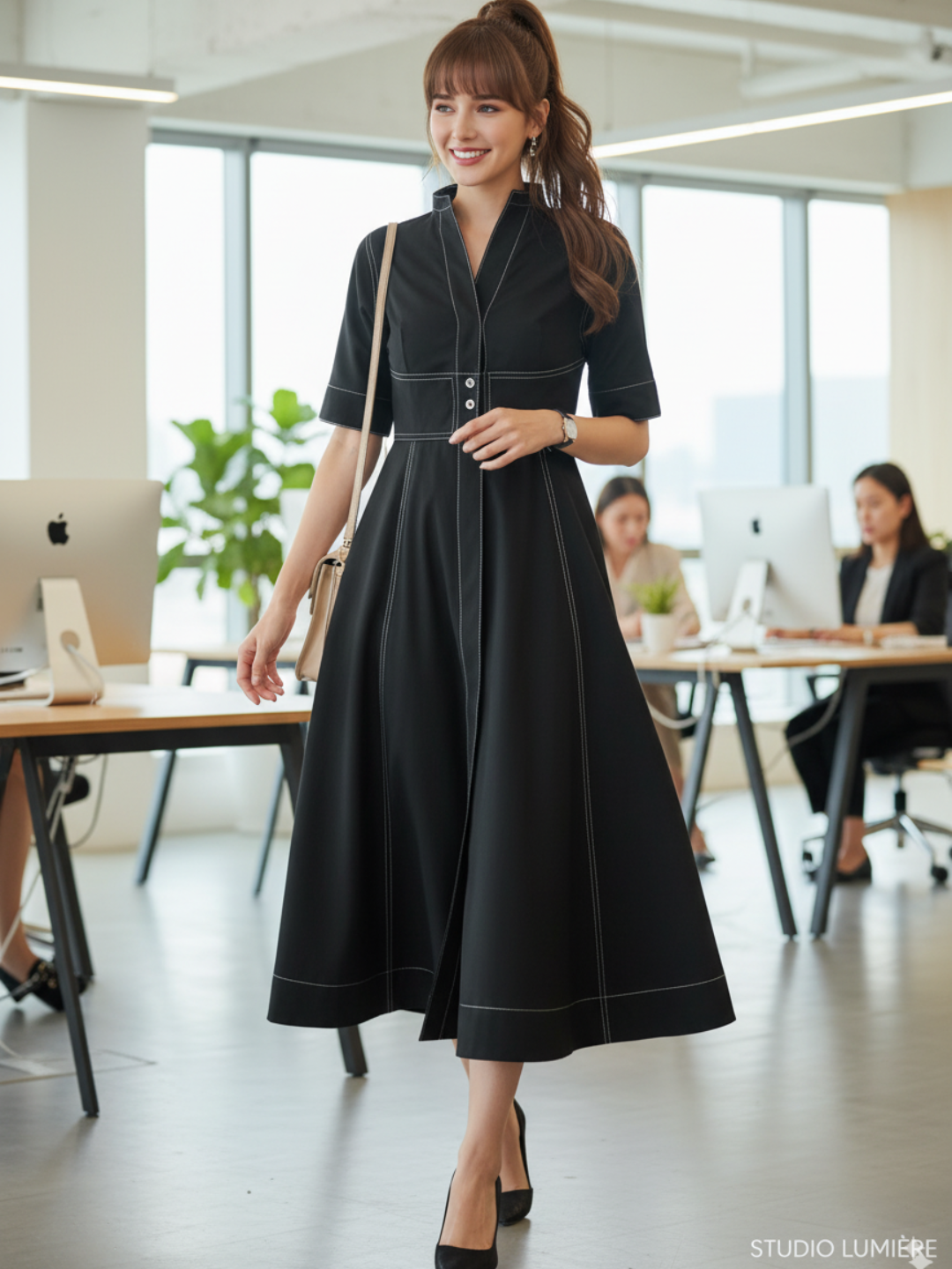 Corset Panelled Cotton Midi Dress - Pinkkup
