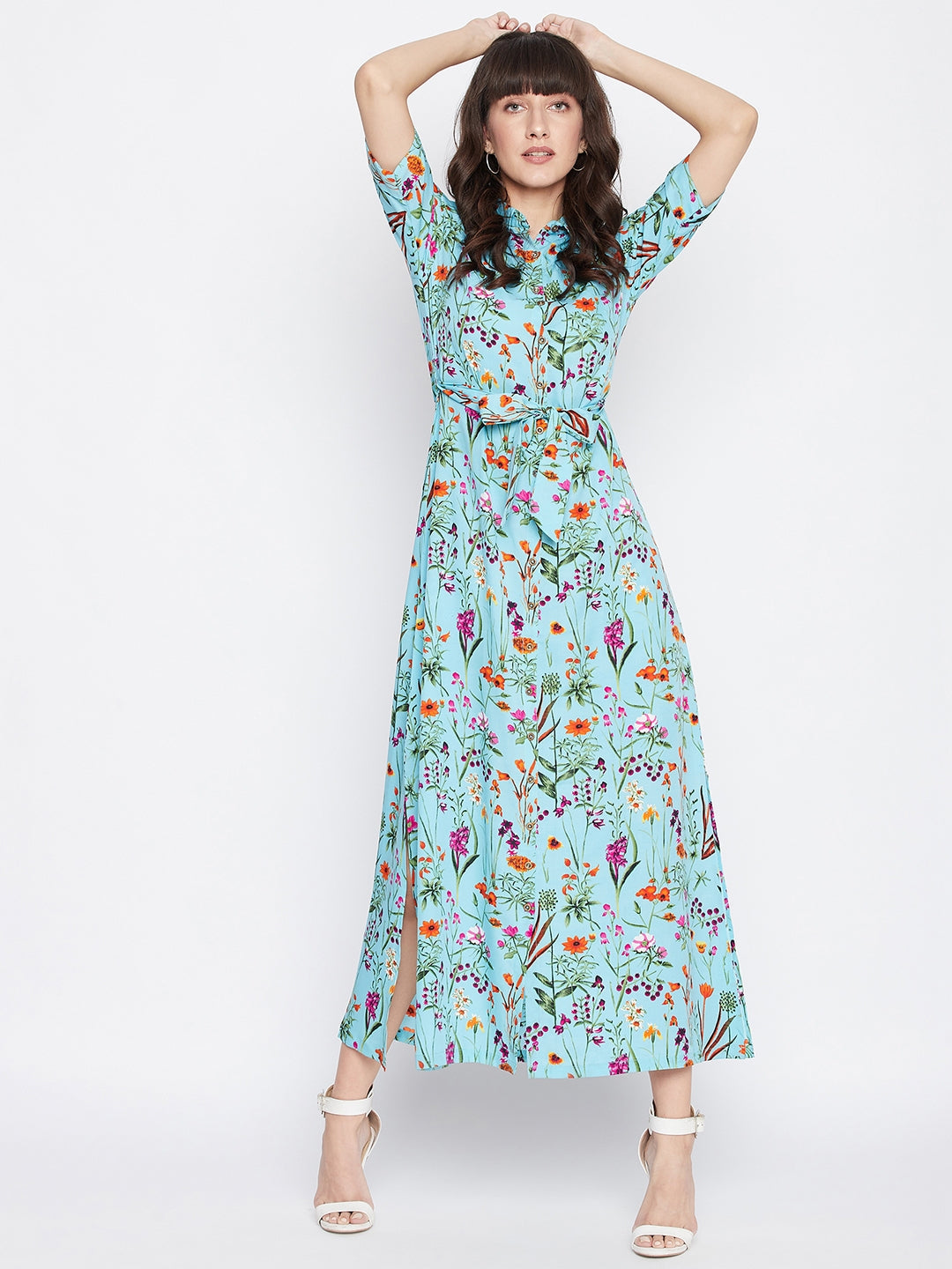Collar Buttoned Down Shirt Maxi Dress