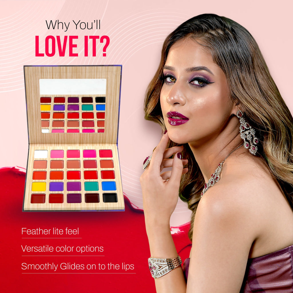 Lip Palette with 25 Creamy Matte & Vibrant Shades